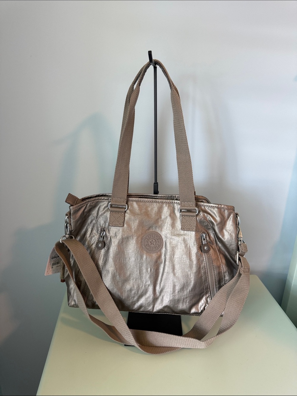 Kipling Metallic Pewter Women's Tote Bag - Versatile Everyday “Angela” Bag